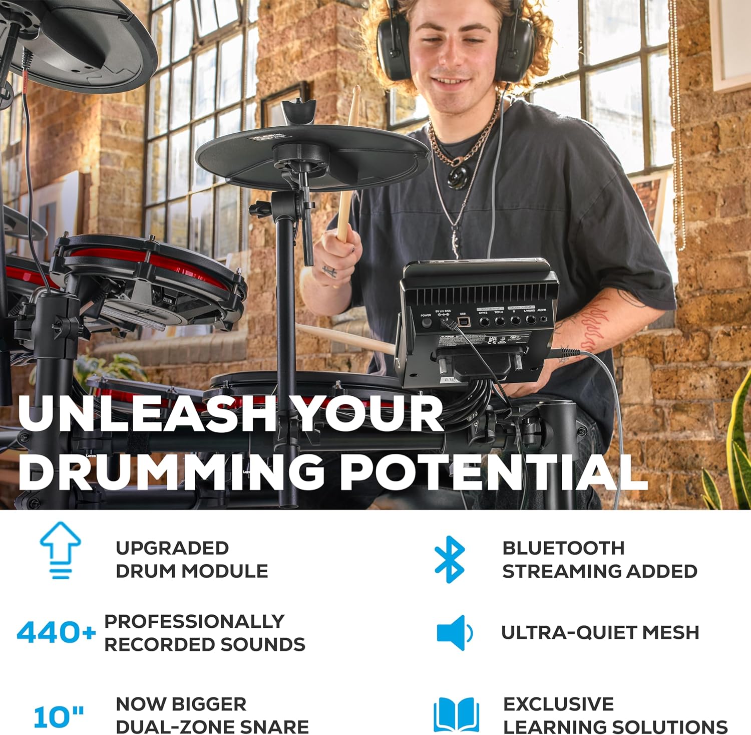 Alesis Nitro Max Kit Electric Drum Set with Quiet Mesh Pads, 10